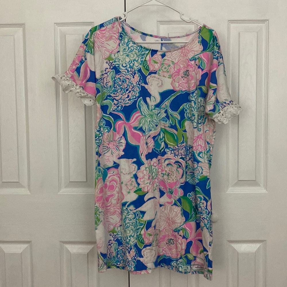 Lilly Pulitzer cotton dress with eyelet sleeves Med